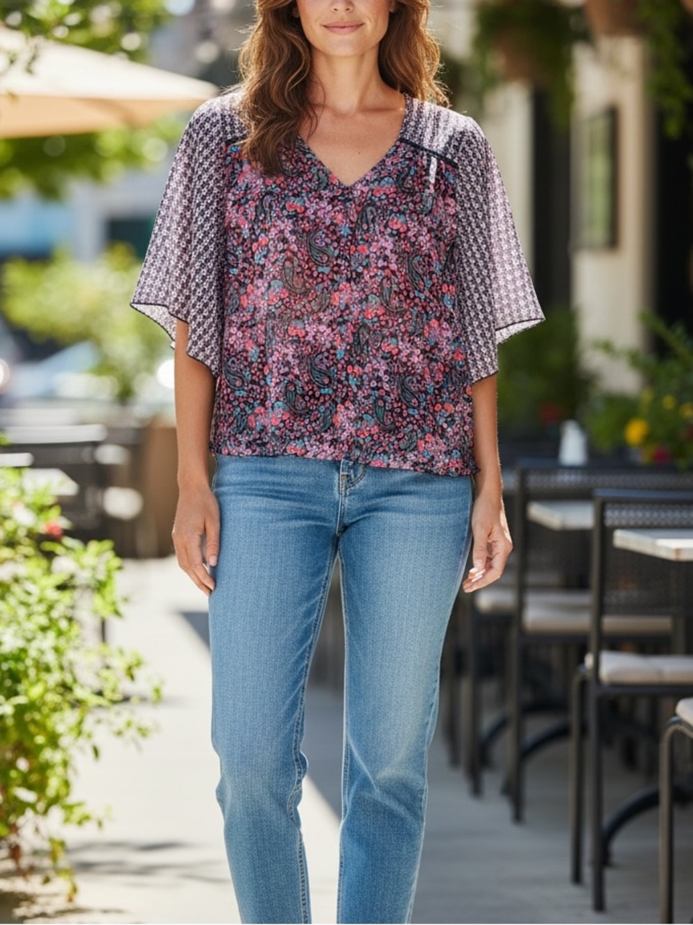 Mason + Mackenzie Floral Paisley Print Blouse Size XS